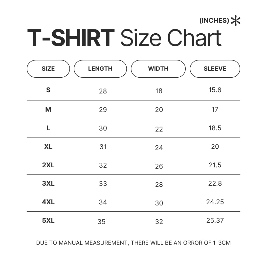 T shirt Size Chart - Sombr Shop